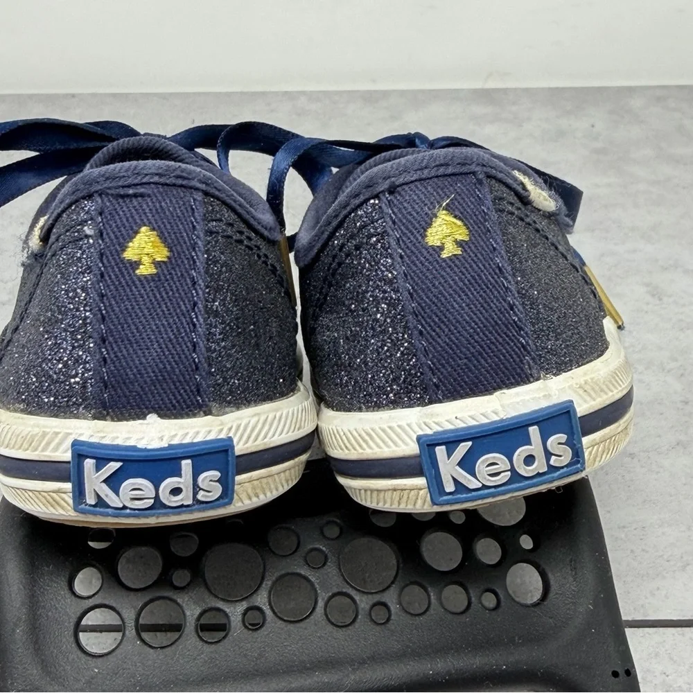 Keds X Kate Spade Size 7 Kids Navy Glitter Sneakers with Ribbon Laces
